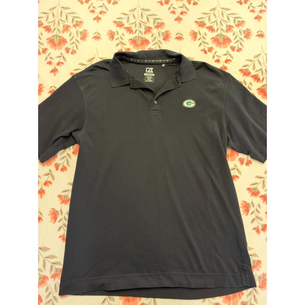 Cutter & Buck Green Bay Packers Polo Shirt Black Mens Large CB DryTec NFL